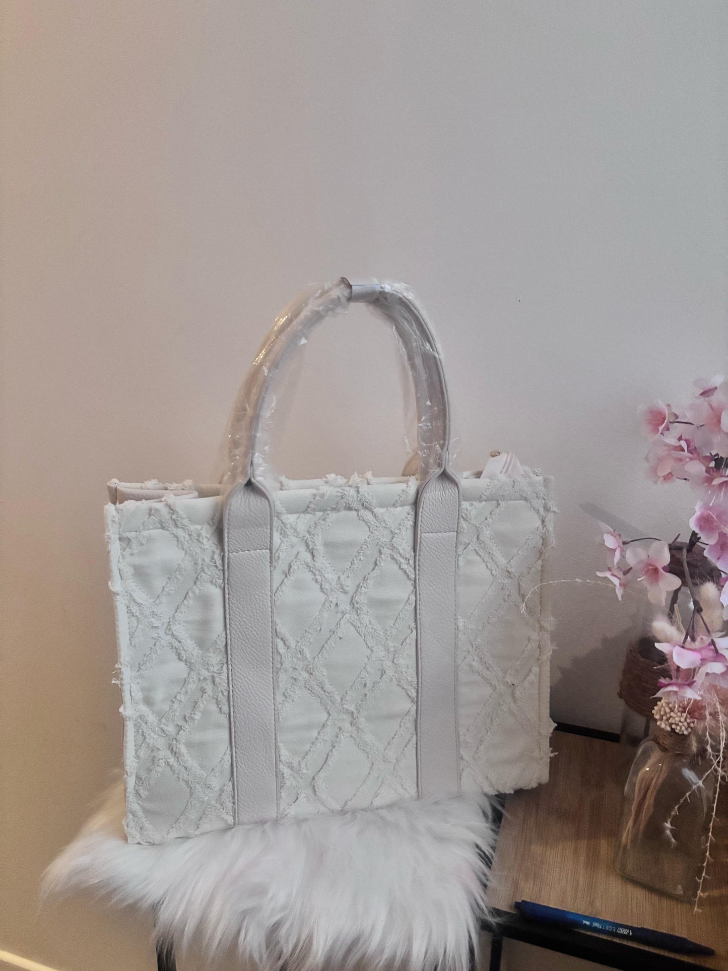 Denim handtas in beige