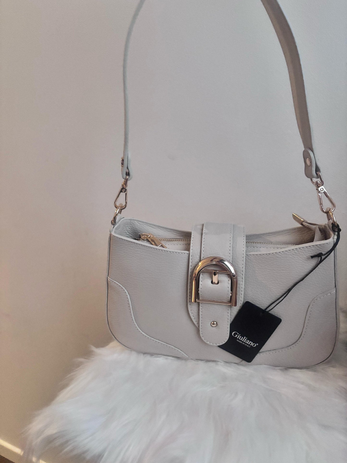 Lederen beige handtas
