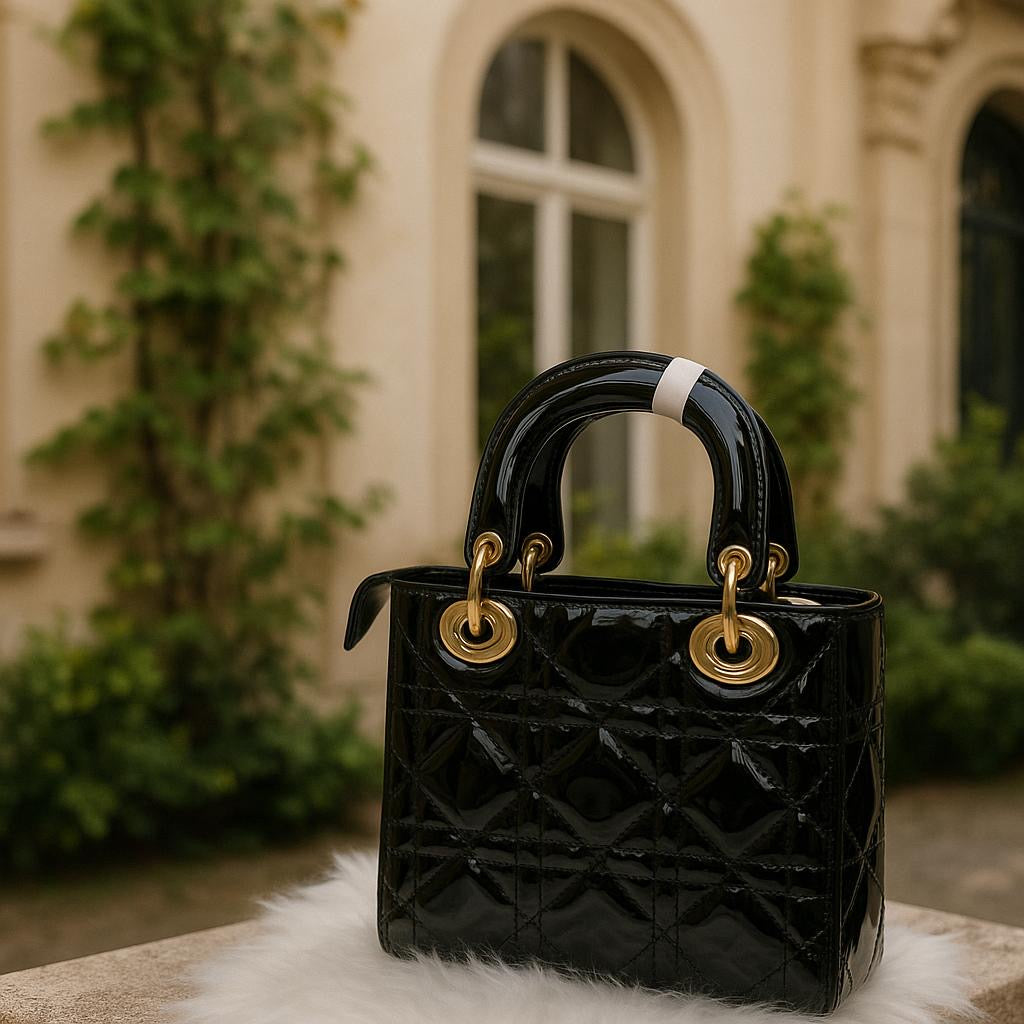 Klein schattig zwarte laké handtasje