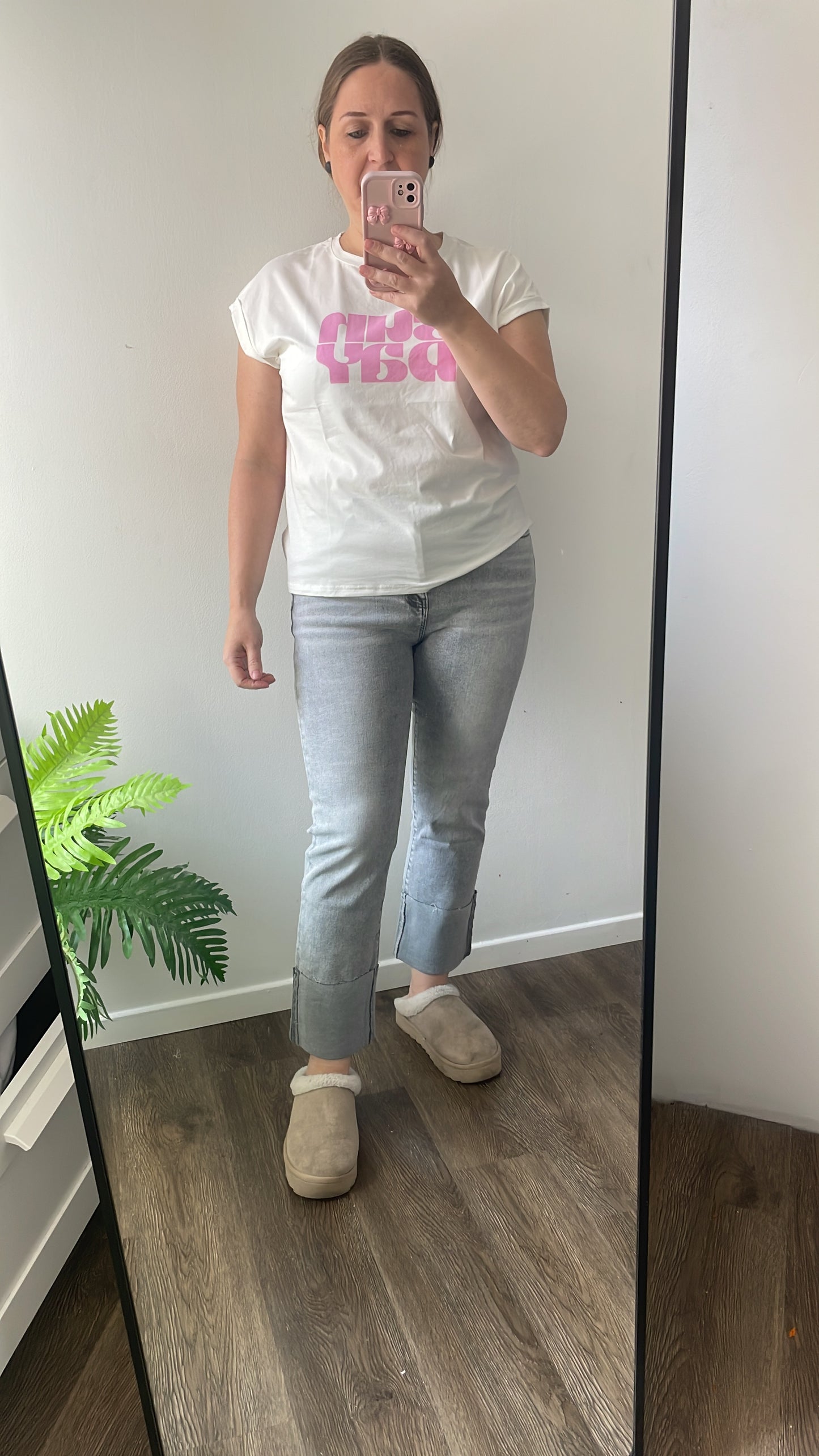 Prachtige lichtgrijze jeans met omslag onderaan